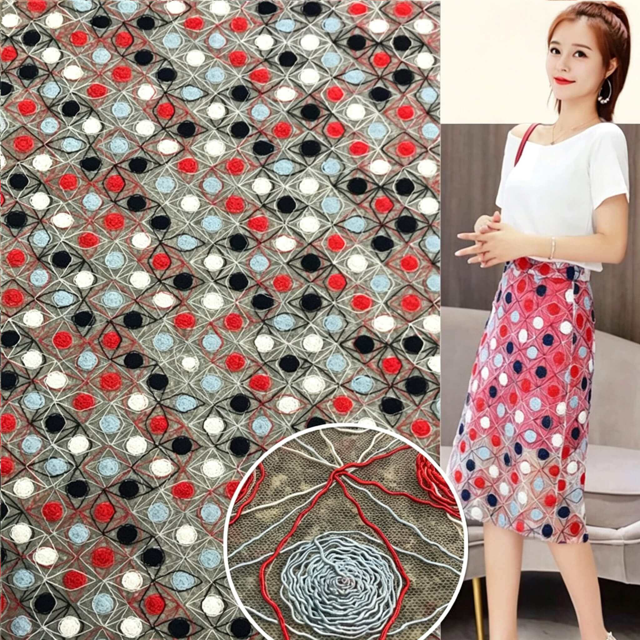 Embroidered Fabric Cord Women's Polyester for Women's Wear Wholesale S