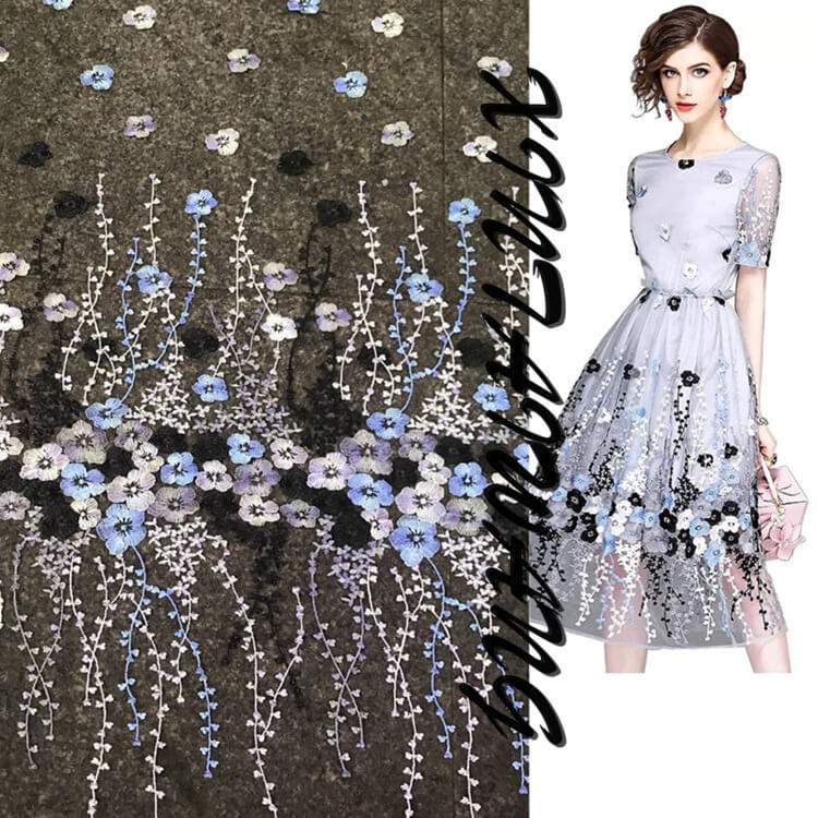 Embroidered Fabric Dress Floral Polyester for Women's Wear Wholesale S