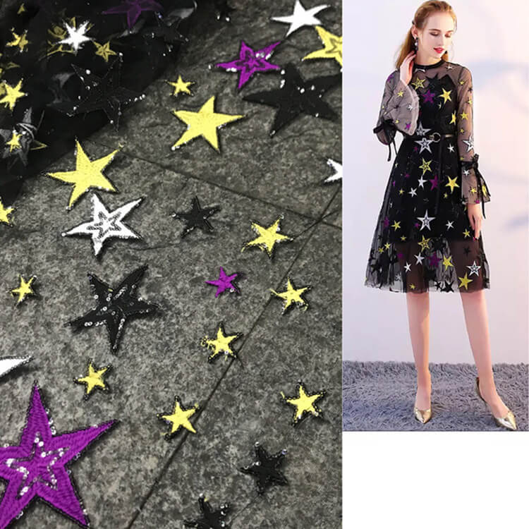 Star Sequin Evening Polyester Embroidered Fabric for Women's Wear Whol