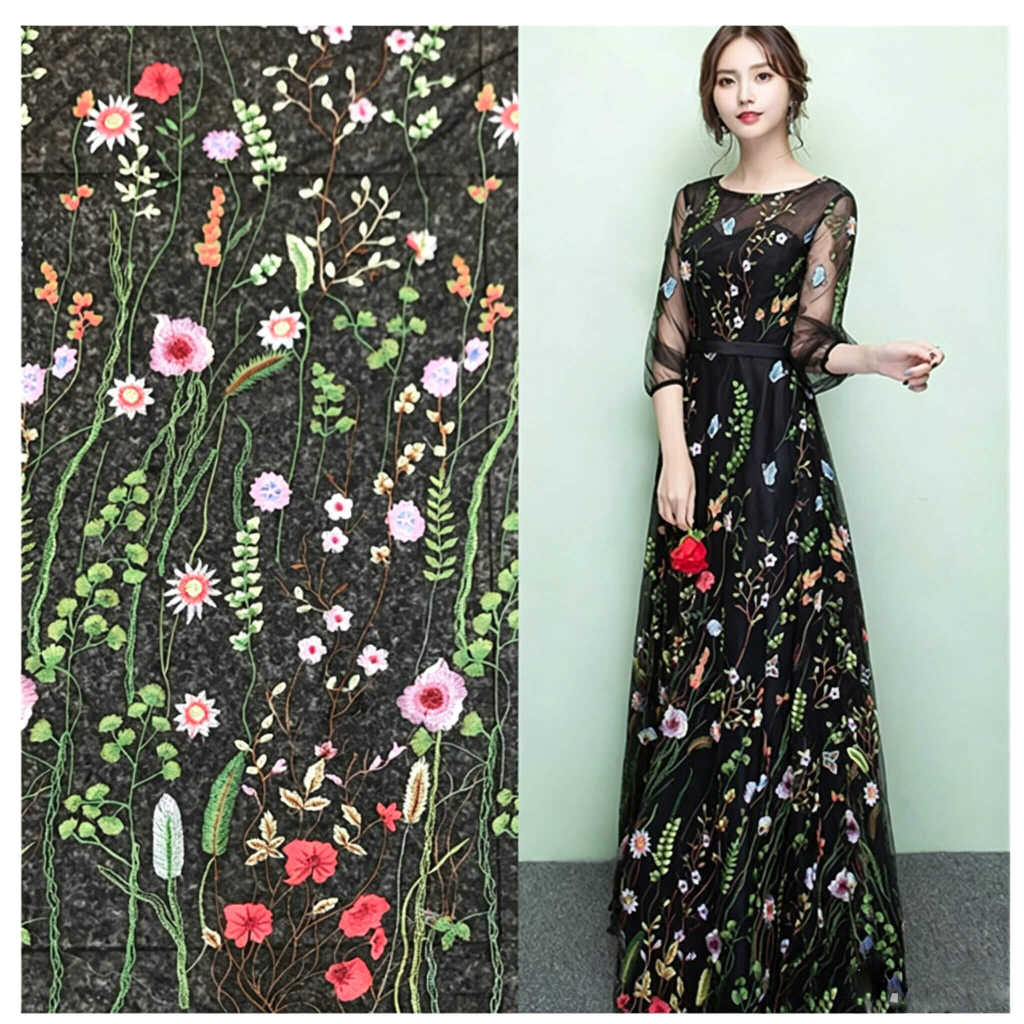 Embroidered Fabric Dress Evening Polyester for Women's Wear Wholesale 5