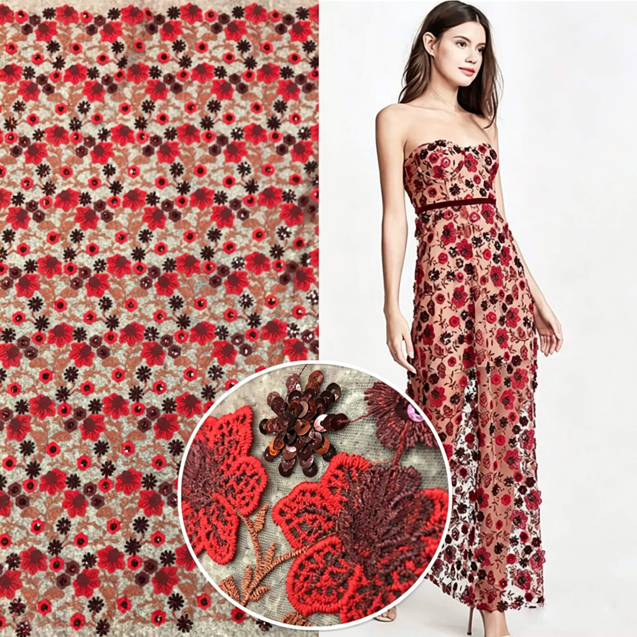 Sequin Evening Polyester Embroidered Fabric for Bridal Wholesale Suppl