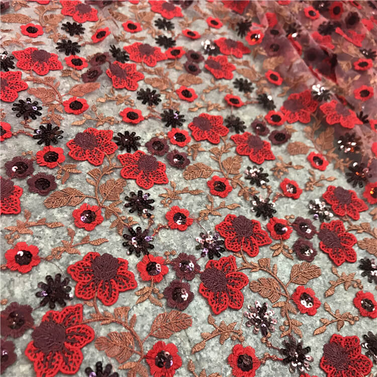 Sequin Evening Polyester Embroidered Fabric for Bridal Wholesale Suppl