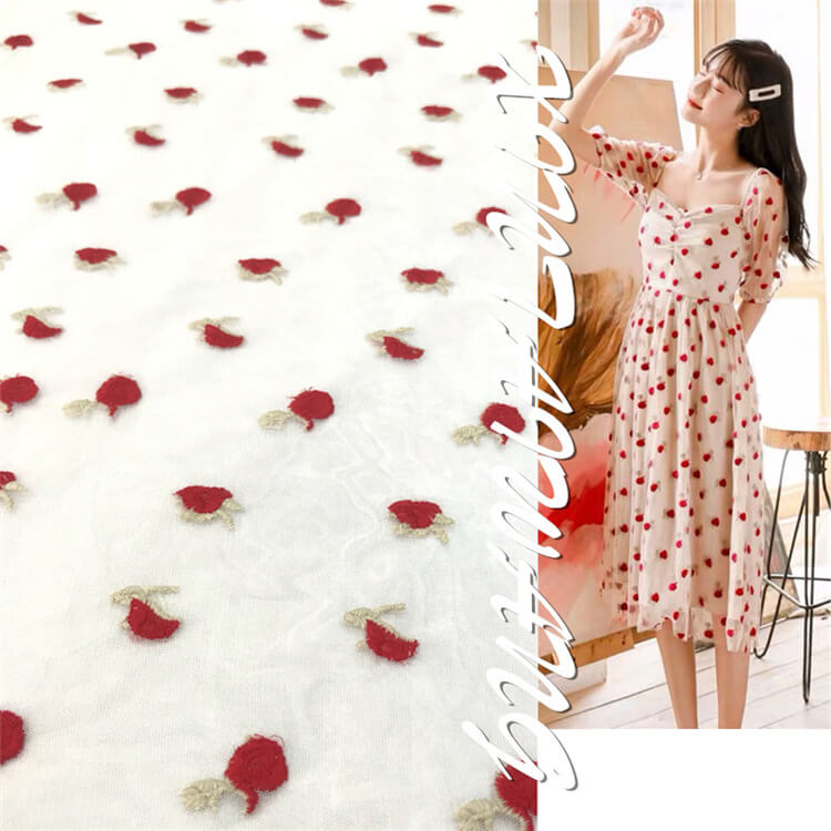 Embroidered Fabric Dress Rose Polyester for Women's Wear Wholesale Sup