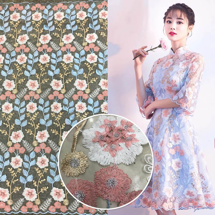 Embroidered Fabric Sequin Evening Polyester for Women's Wear Wholesale