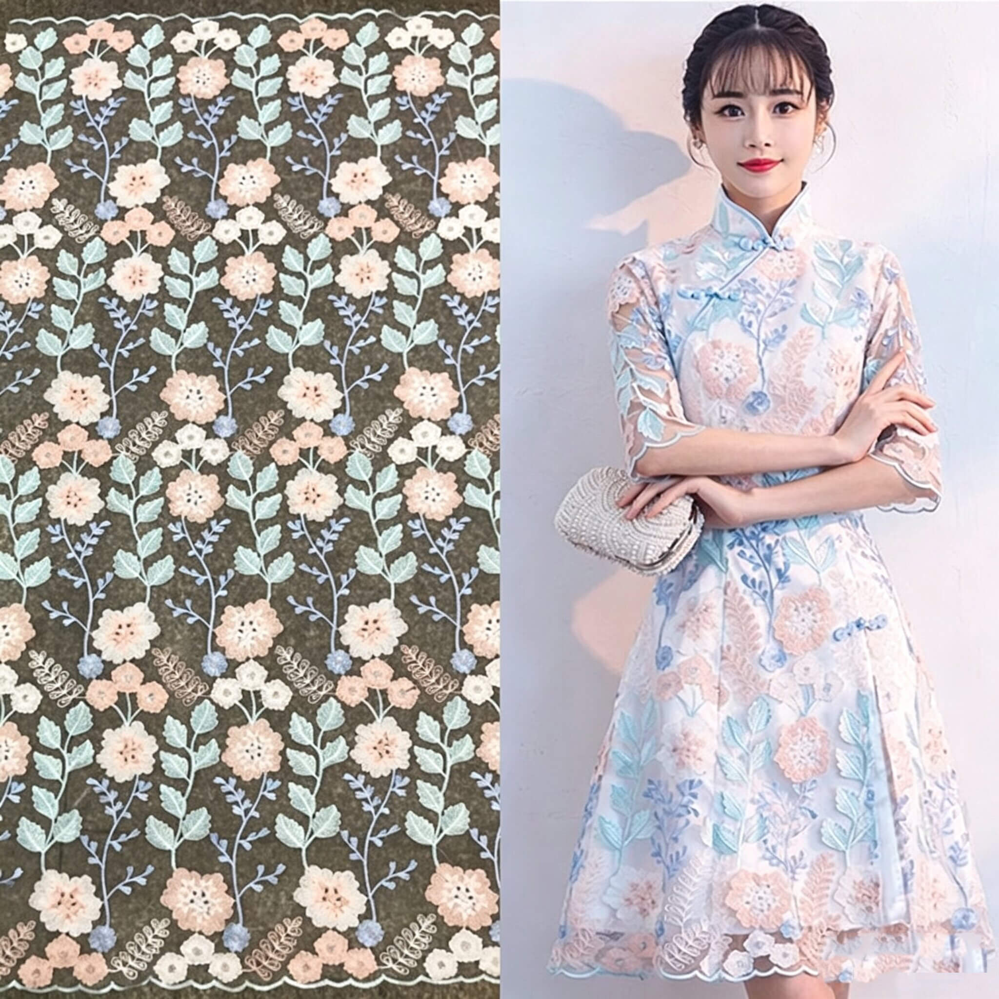 Embroidered Fabric Sequin Evening Polyester for Women's Wear Wholesale