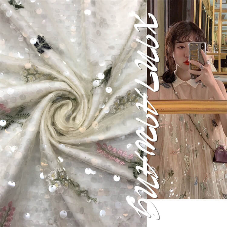 Dress Sequin Women's Polyester Embroidered Fabric for Women's Wear Who