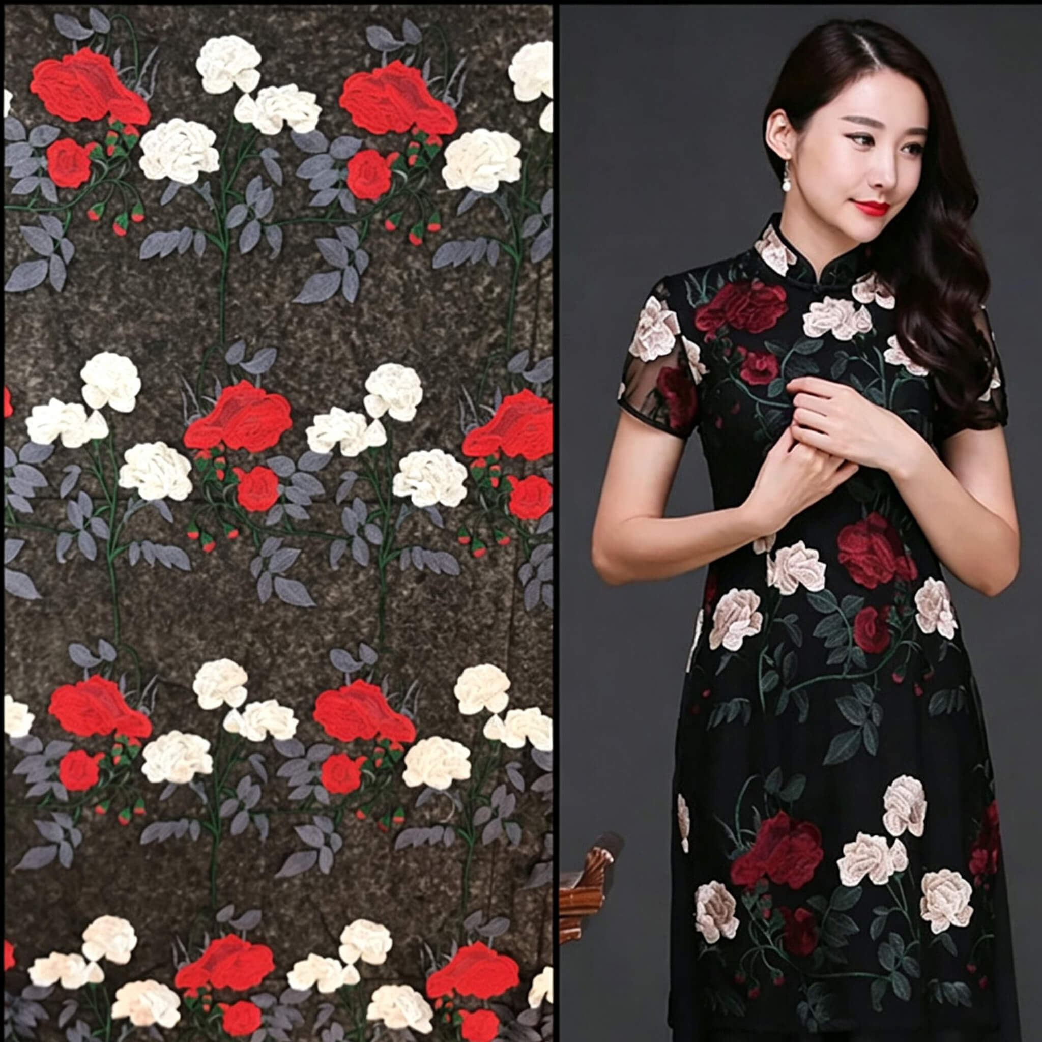 Embroidered Fabric Peony Dress Polyester for Women's Wear Wholesale Su