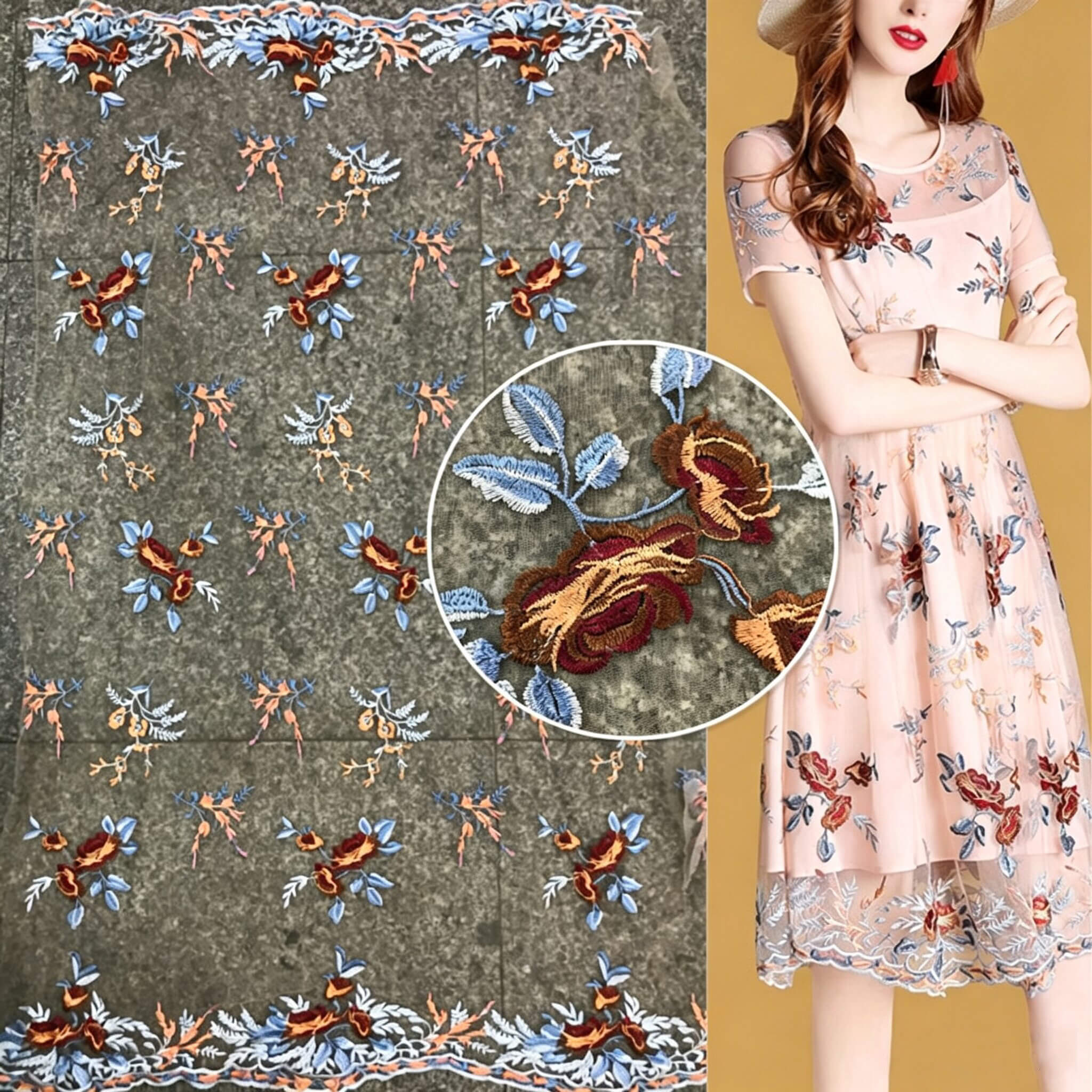 Embroidered Fabric Dress Women's Polyester for Women's Wear Wholesale
