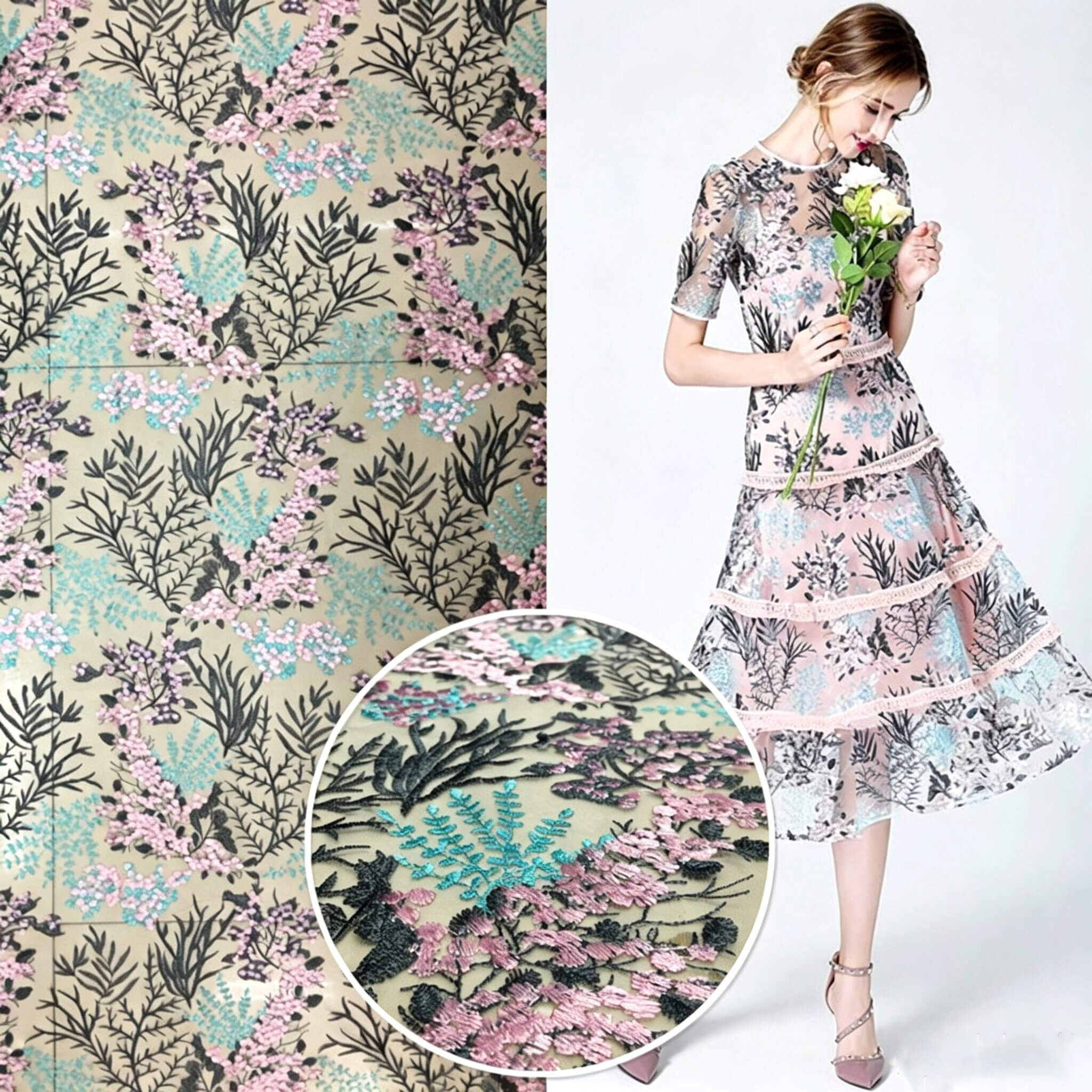 Embroidered Fabric Dress Women's Polyester for Women's Wear Wholesale