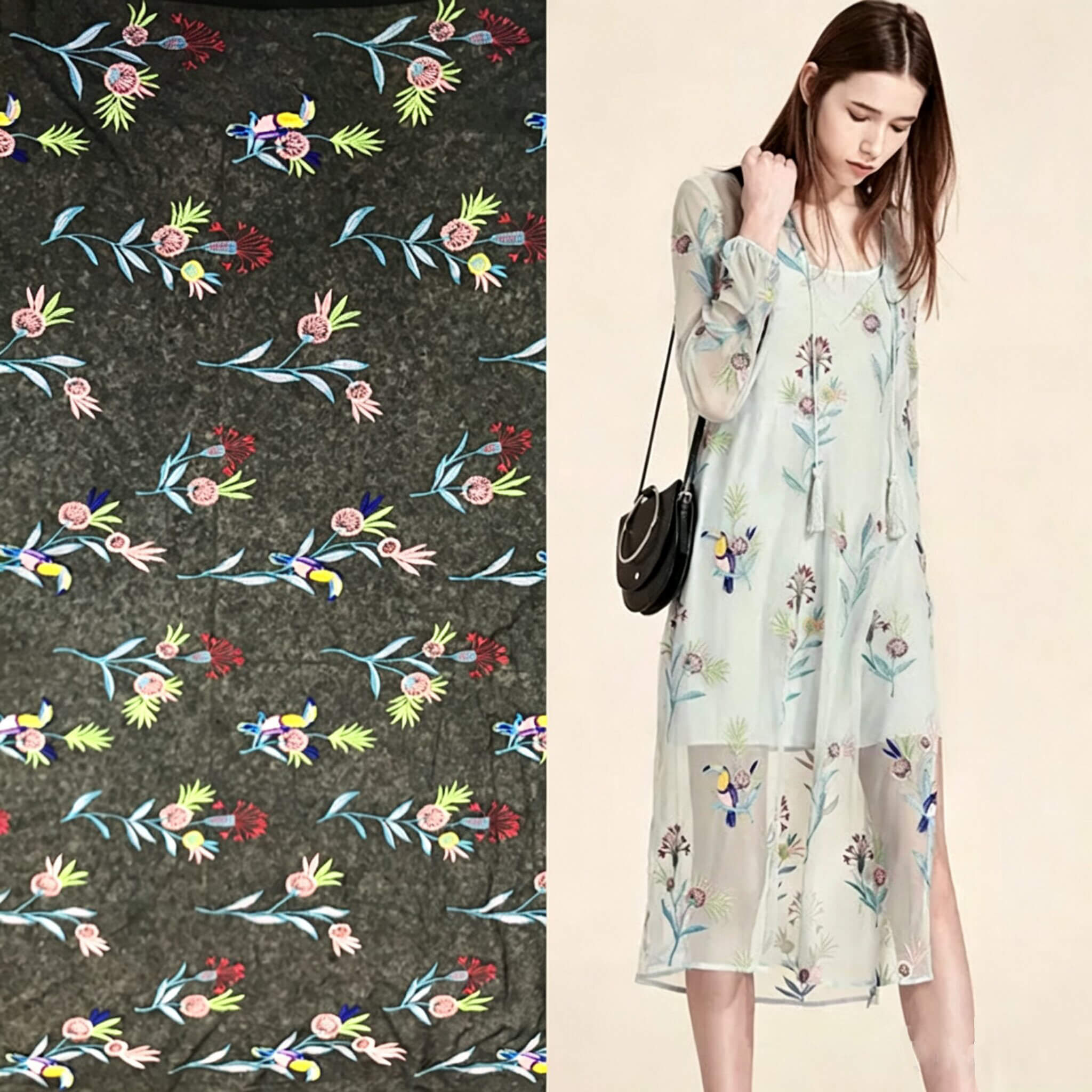 Embroidered Fabric Evening Polyester for Women's Wear Wholesale Suppli