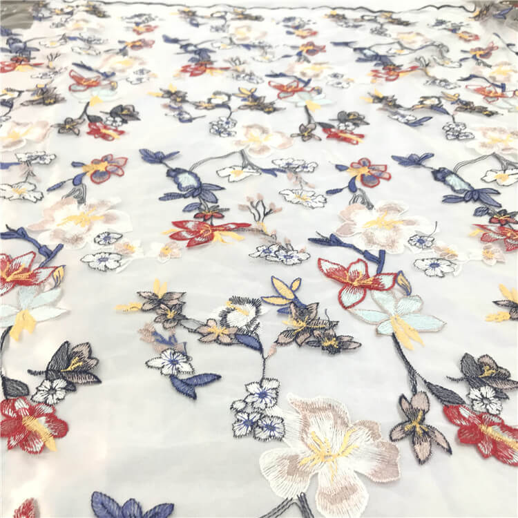 Embroidered Fabric Dress Floral Polyester for Women's Wear Wholesale S