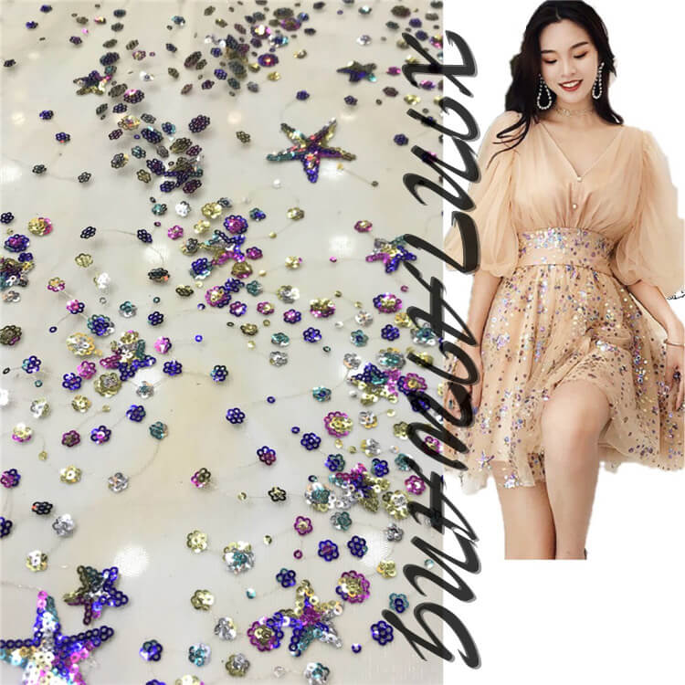 Sequin Evening Women's Polyester Embroidered Fabric for Women's Wear W
