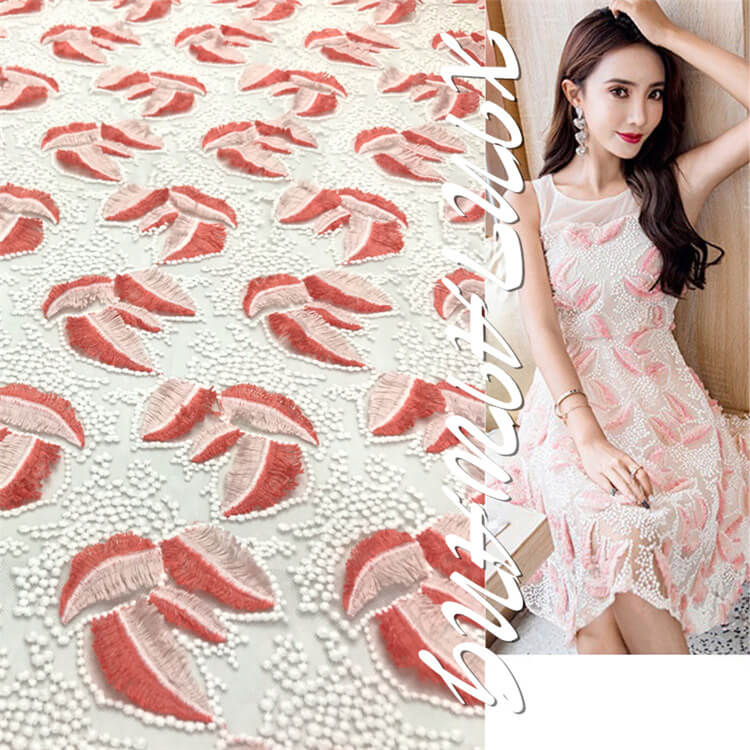 Embroidered Fabric Dress Feather Polyester for Women's Wear Wholesale