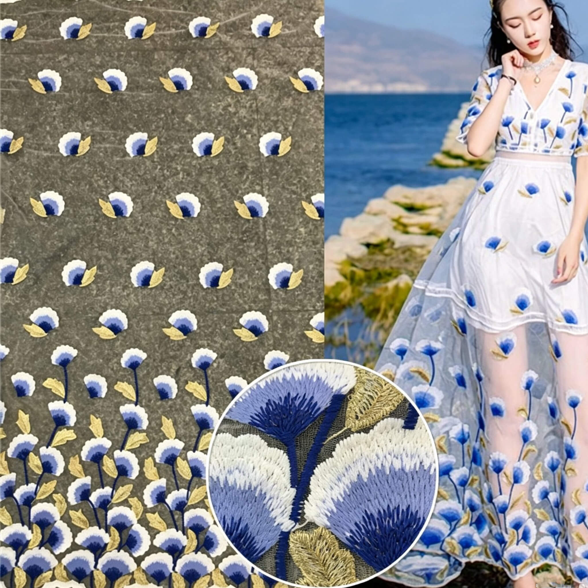 Embroidered Fabric Women's Polyester for Women's Wear Wholesale Suppli