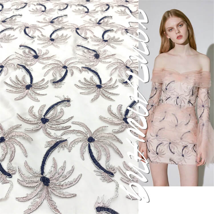 Embroidered Fabric Dress Cord Polyester for Women's Wear Wholesale Sup