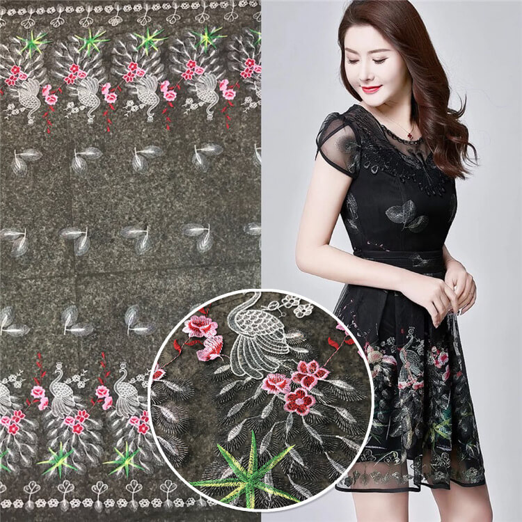 Embroidered Fabric Peacock Double Edge Polyester for Women's Wear Whol