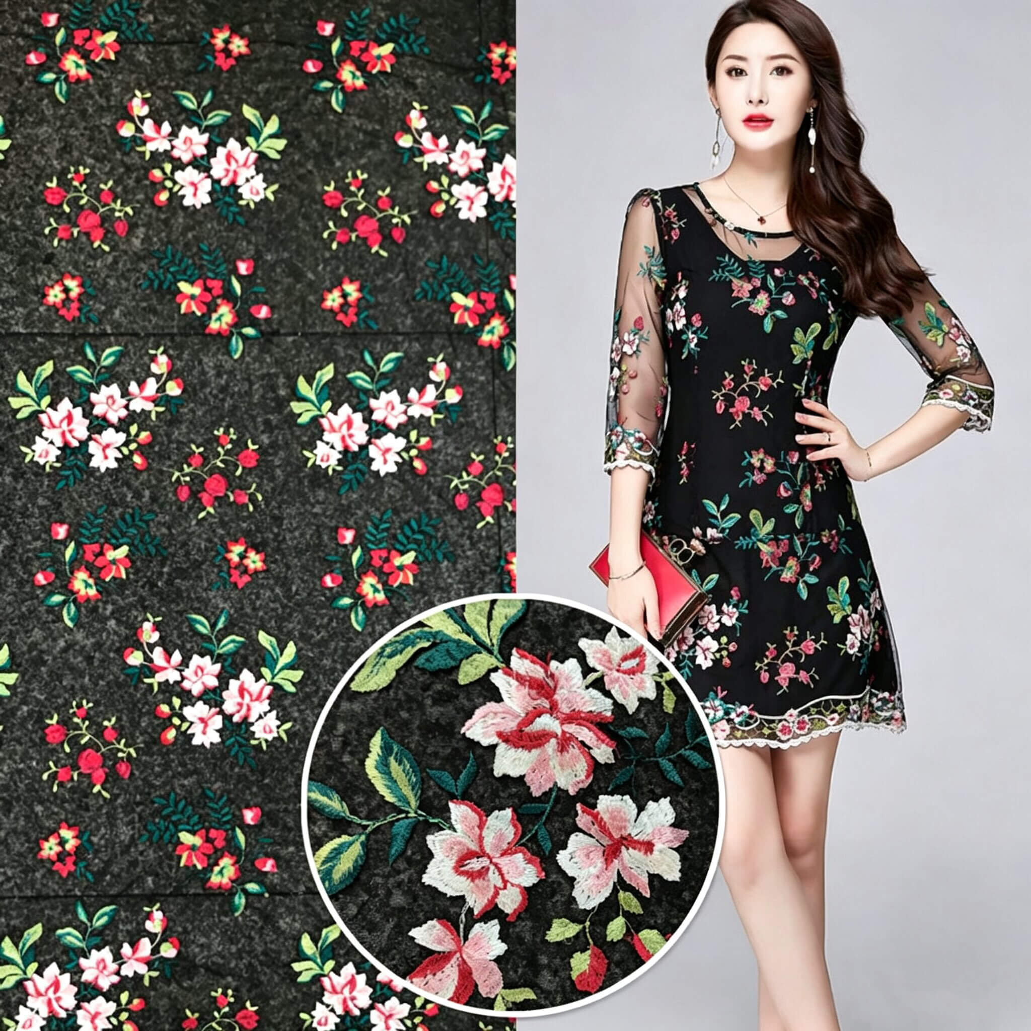 Embroidered Fabric Evening Women's Polyester for Women's Wear Wholesal