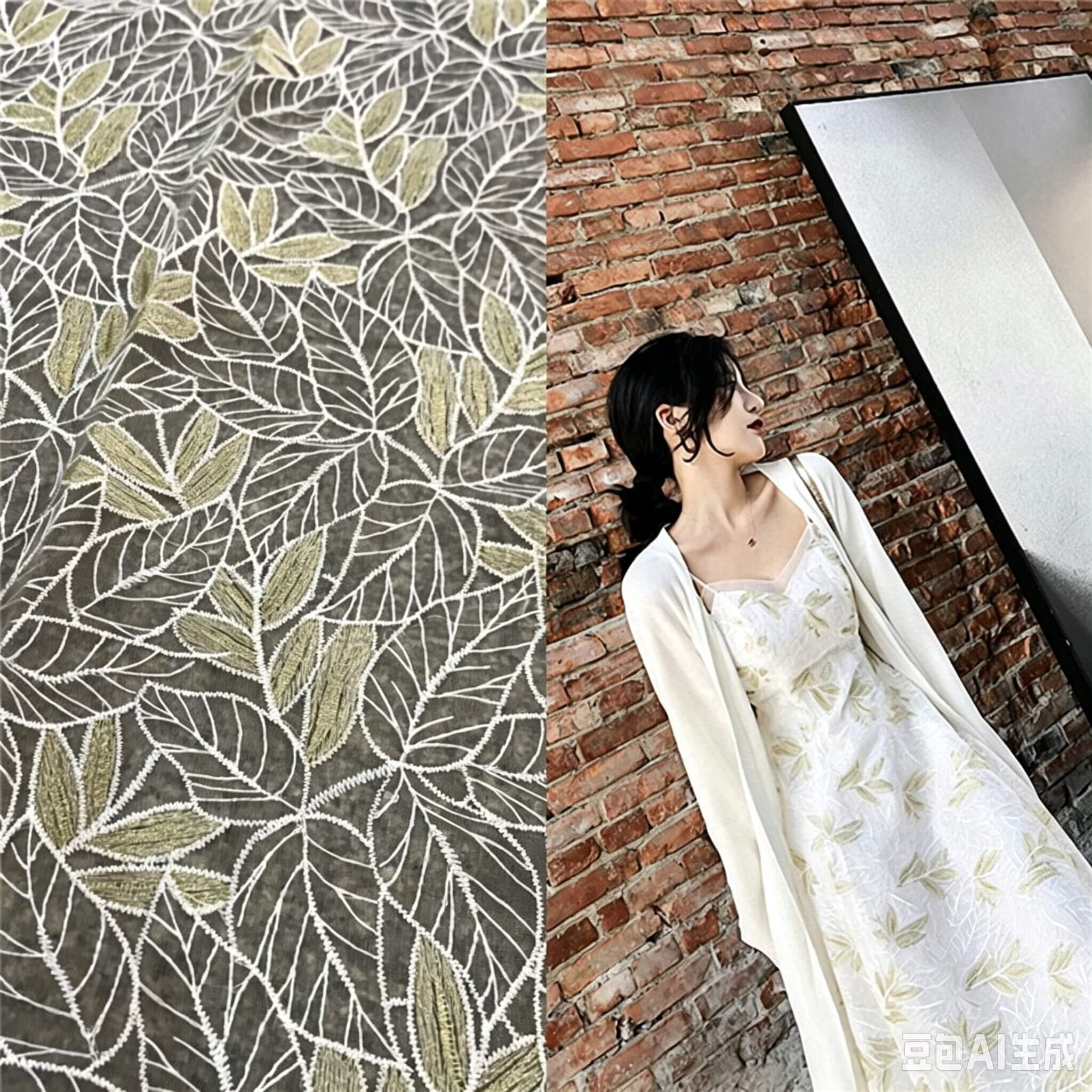 Embroidered Fabric Leaf Evening Polyester Foil for Women's Wear Wholes