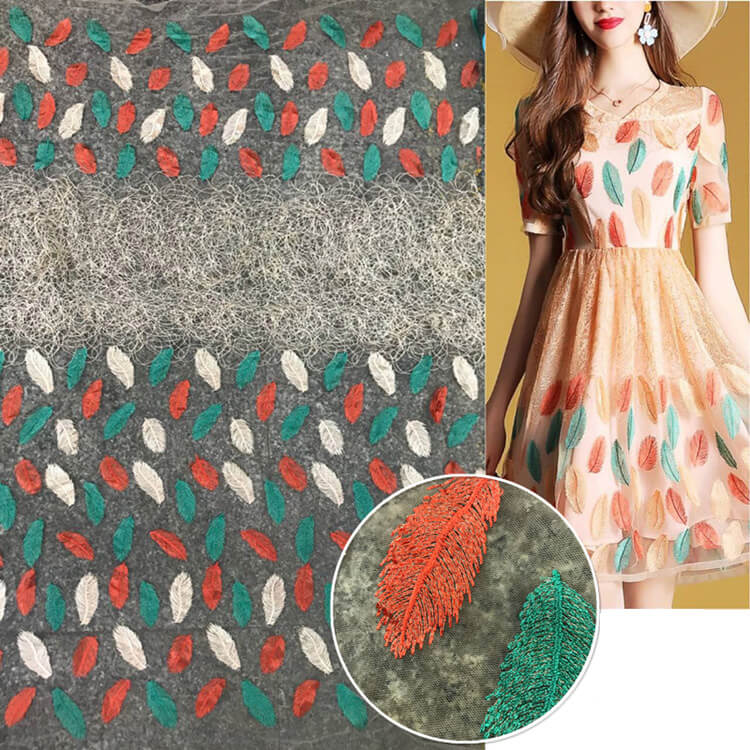 Embroidered Fabric Leaf Polyester for Women's Wear Wholesale Supplier