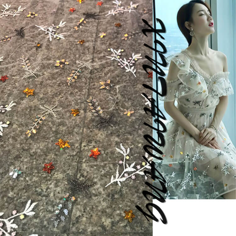 Embroidered Fabric Dress Sequin Polyester for Women's Wear Wholesale S