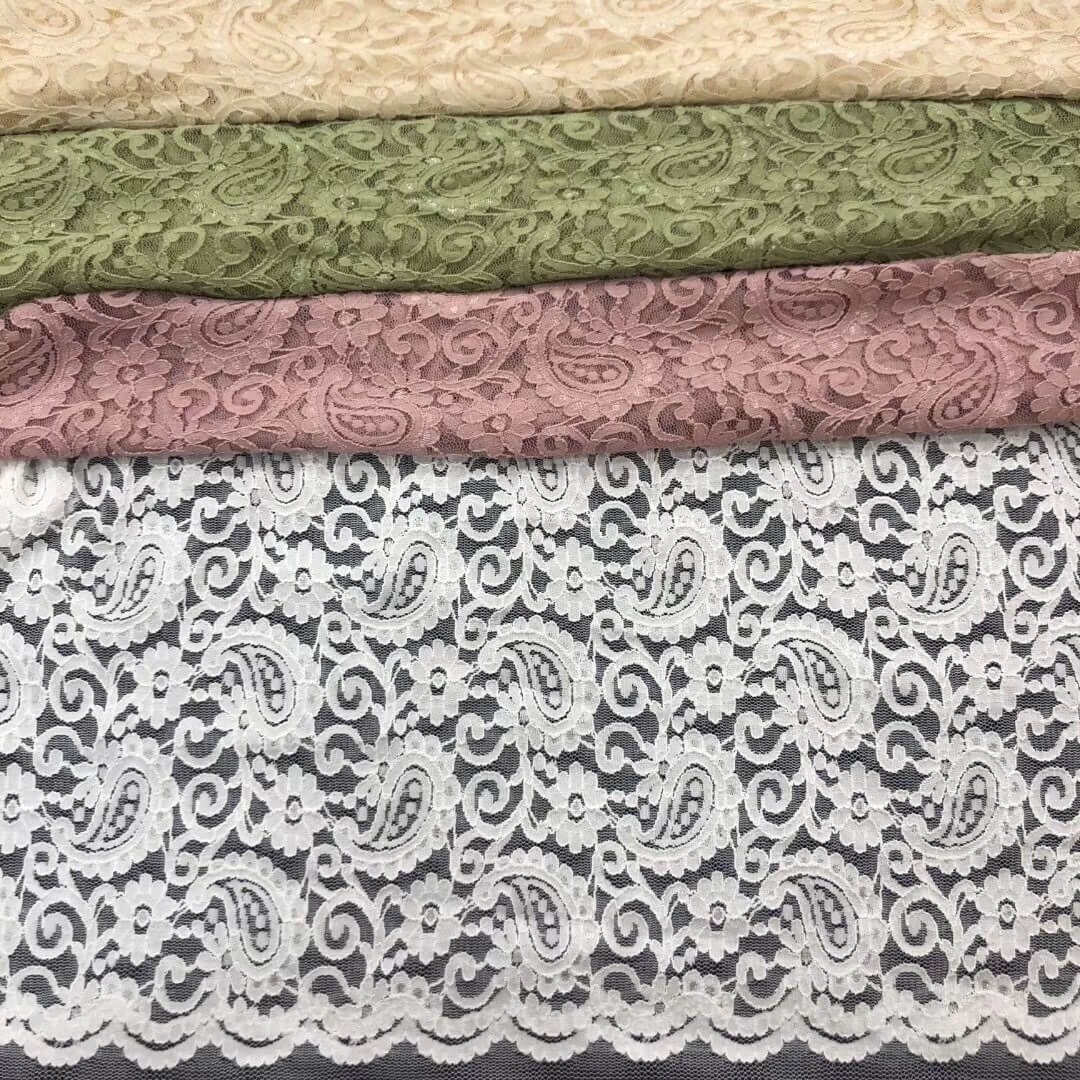 Lace Trim Scallop Edge Nylon Warp Knit Lace Fabric for Women's Wear Wh