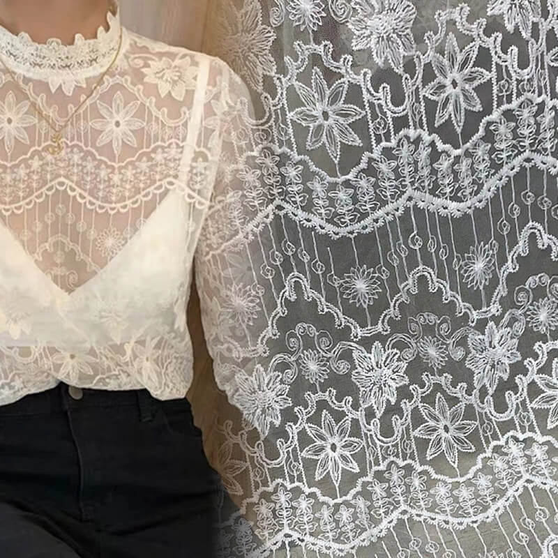Embroidered Fabric Milk Silk Dress Polyester Lace Fabric for Women's W