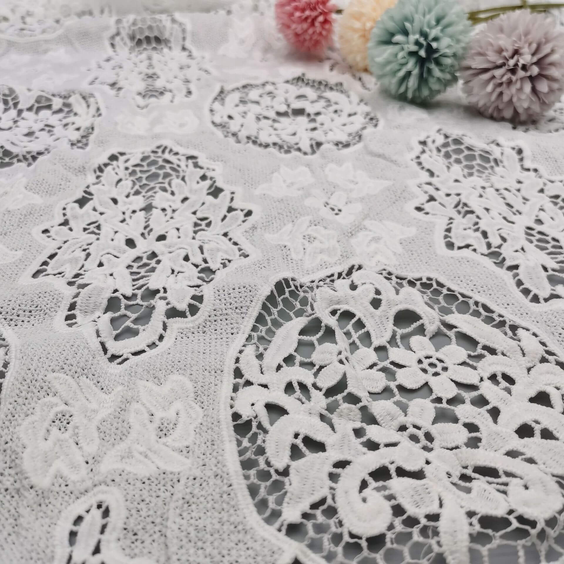Lace Fabric Milk Silk Cutwork Polyester for Bridal Wholesale Supplier 4