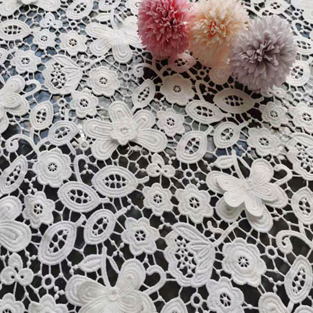 Embroidered Fabric Milk Silk Cutwork Polyester Lace Fabric Wholesale S