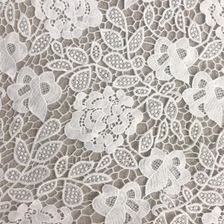 Embroidered Fabric Milk Silk Cutwork Polyester Lace Fabric for Apparel
