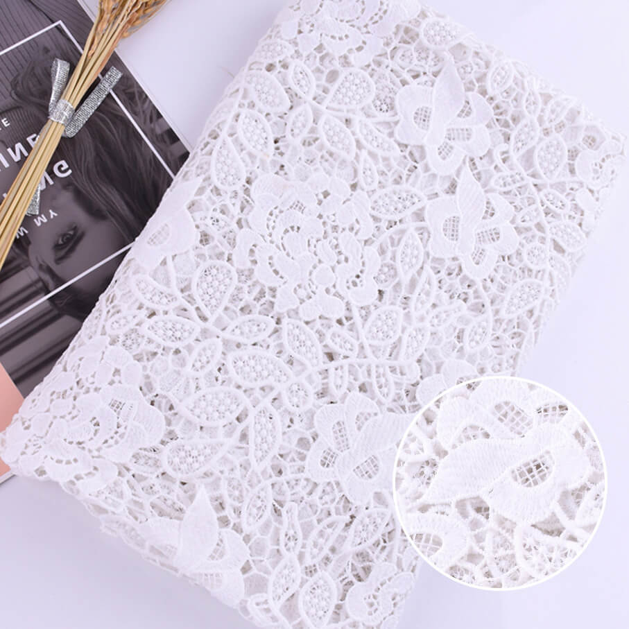 Embroidered Fabric Milk Silk Cutwork Polyester Lace Fabric for Apparel