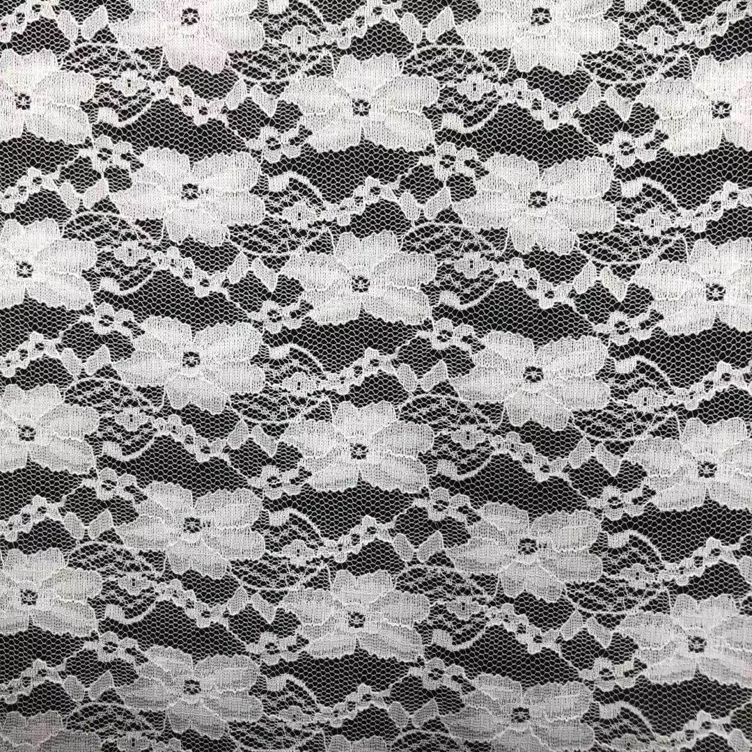 Printed White Polyester Warp Knit Lace Fabric Wholesale Supplier