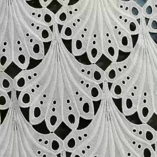 Embroidered Fabric Milk Silk Cutwork Polyester Lace Fabric Wholesale S