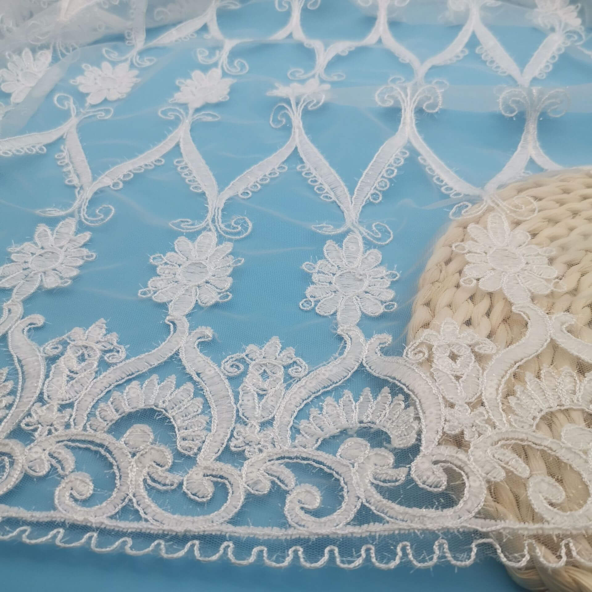 Lace Fabric Polyester Thread Water Soluble Polyester for Bridal Wholes 4