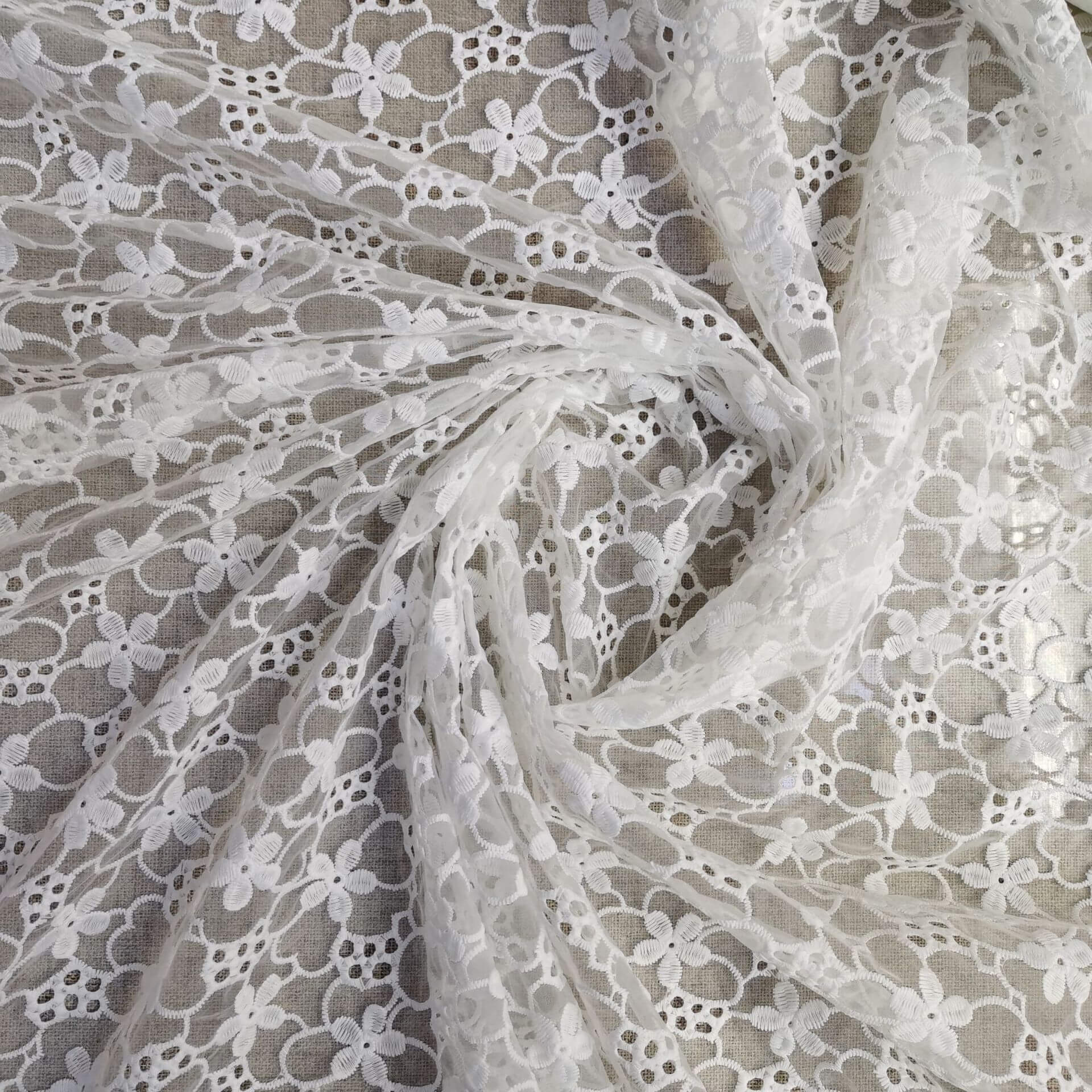 Milk Silk Cutwork Water Soluble Polyester Lace Fabric for Kids Wear Wh