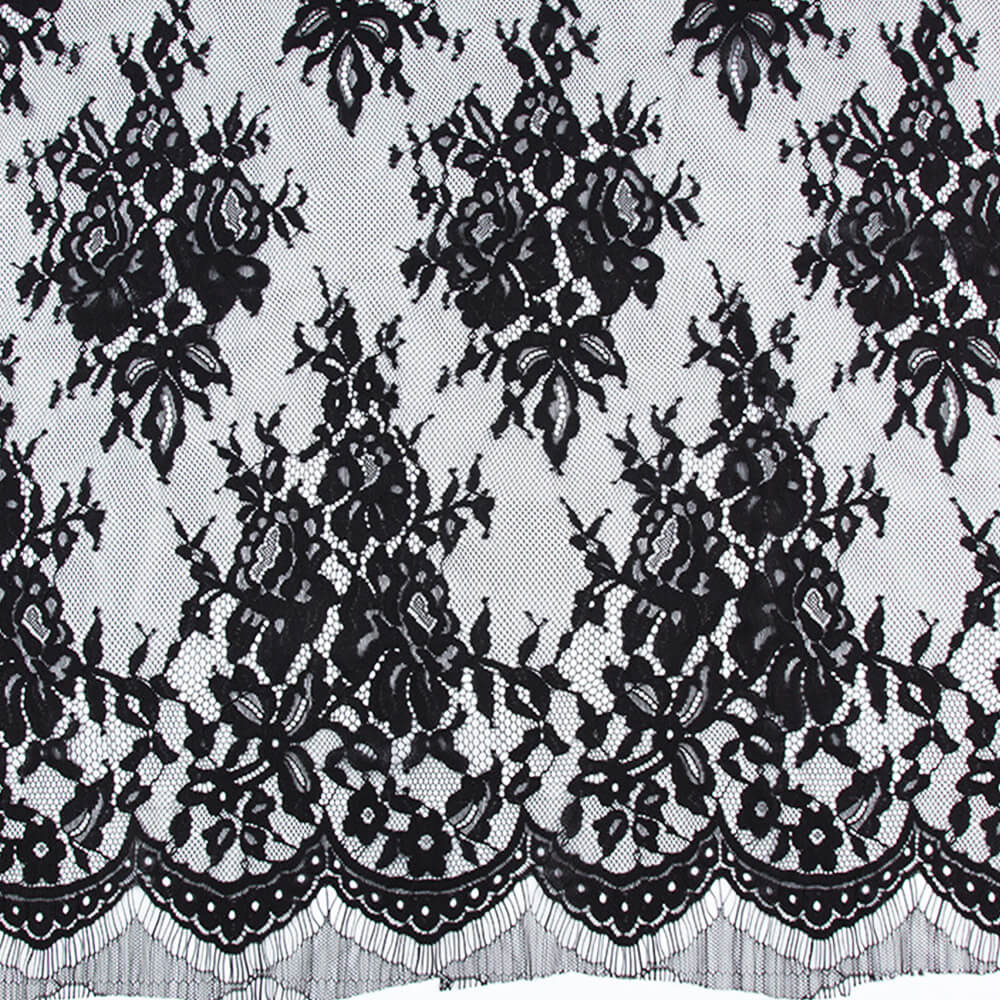 Lace Fabric Eyelash Black Nylon Warp Knit for Bridal Wholesale Supplie