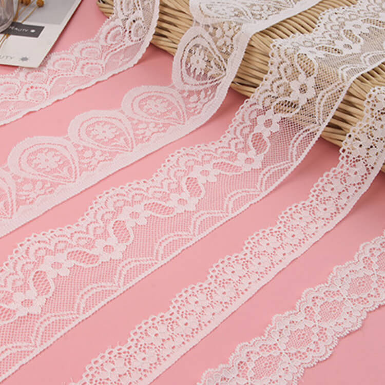 Lace Trim Dress White Nylon Warp Knit Lace Fabric for Women's Wear Who
