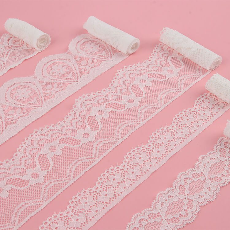 Lace Trim Dress White Nylon Warp Knit Lace Fabric for Women's Wear Who