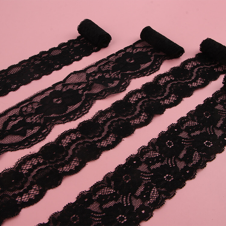 Lace Trim Black Nylon Warp Knit Lace Fabric for Apparel Wholesale Supp
