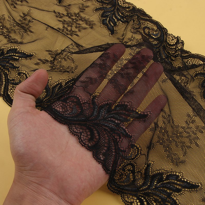 Lace Trim Black Lingerie Nylon Warp Knit Lace Fabric for Women's Wear