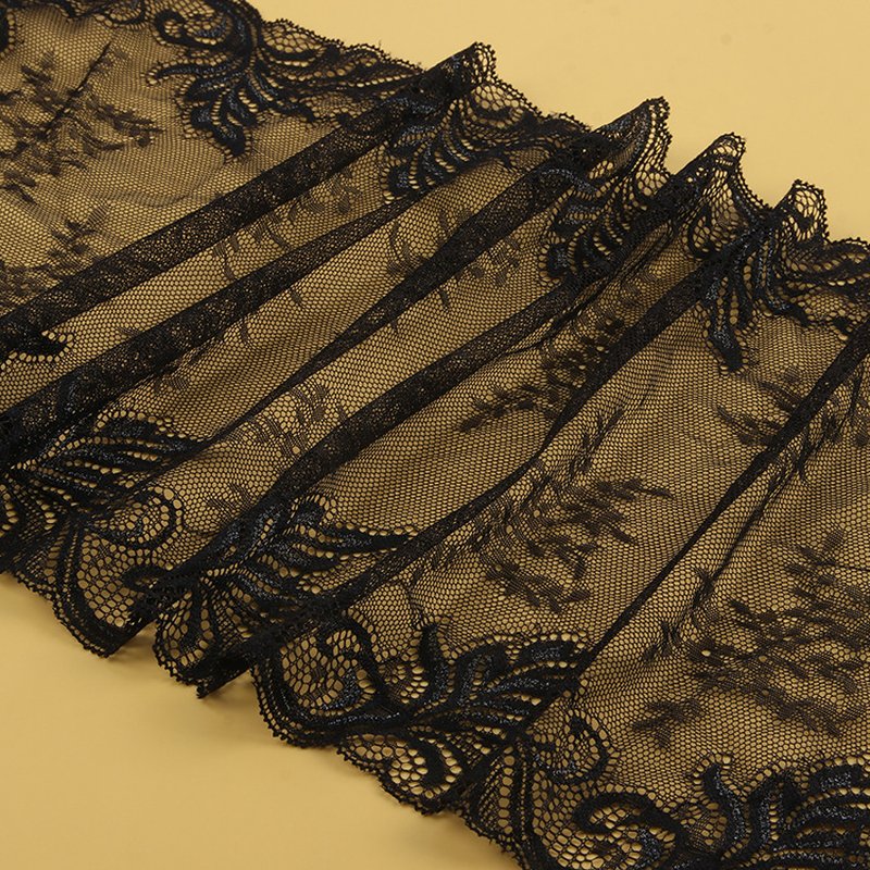 Lace Trim Black Lingerie Nylon Warp Knit Lace Fabric for Women's Wear