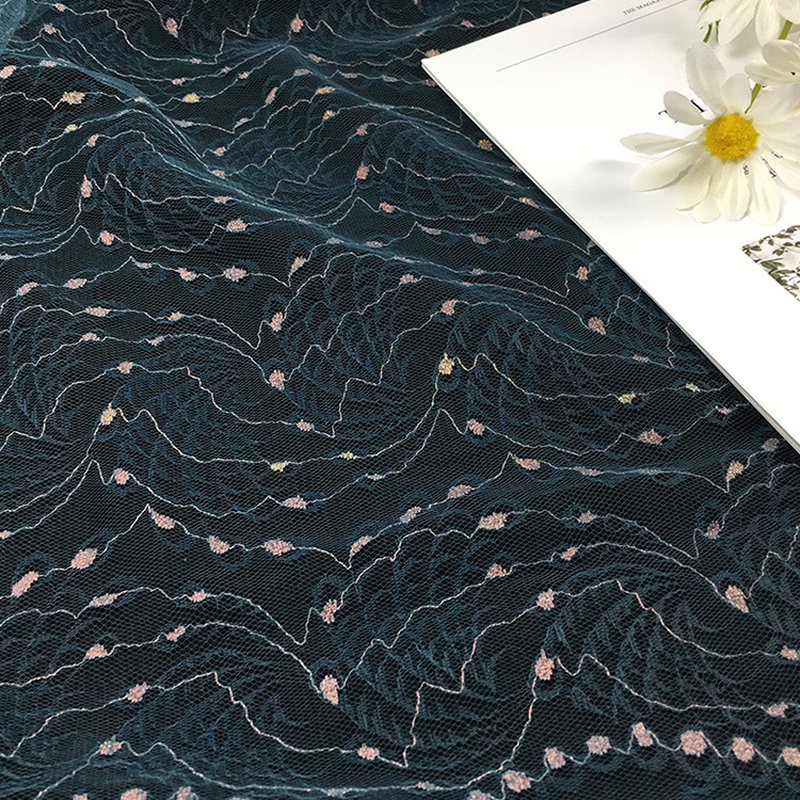 Lace Fabric Scallop Edge Peacock Polyester Foil for Bridal Wholesale S 8