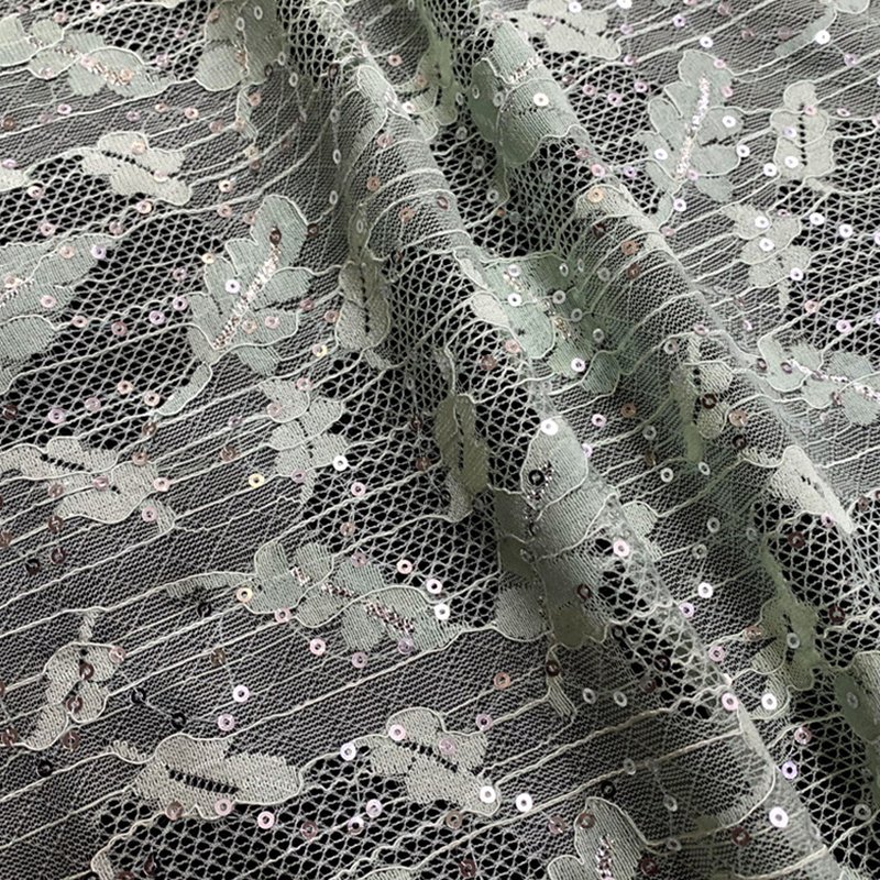 Leaf Sequin Iridescent Polyester Lace Fabric Wholesale Supplier