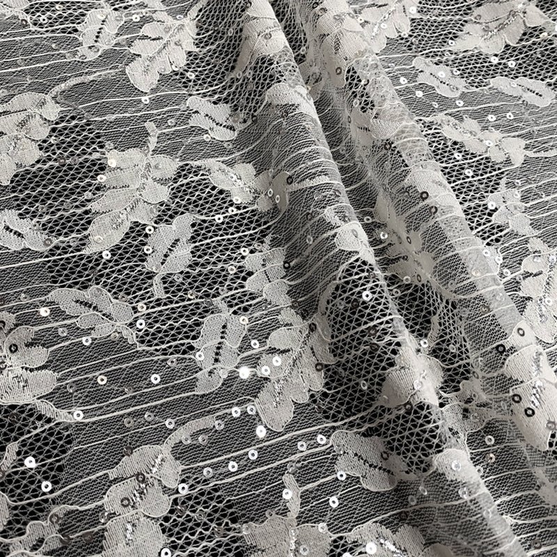 Leaf Sequin Iridescent Polyester Lace Fabric Wholesale Supplier 12