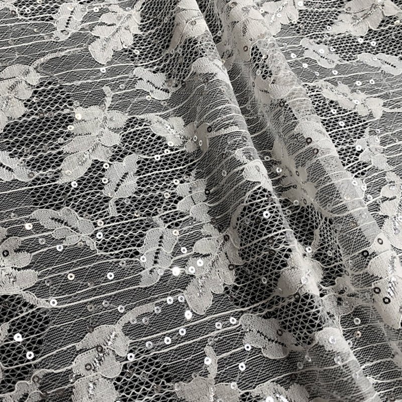 Leaf Sequin Iridescent Polyester Lace Fabric Wholesale Supplier