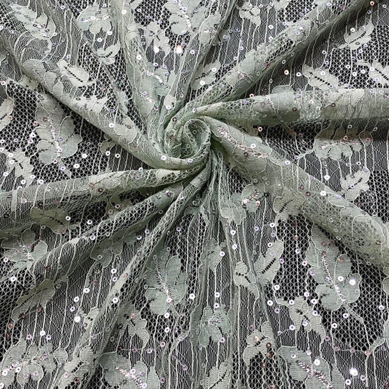 Leaf Sequin Iridescent Polyester Lace Fabric Wholesale Supplier 5