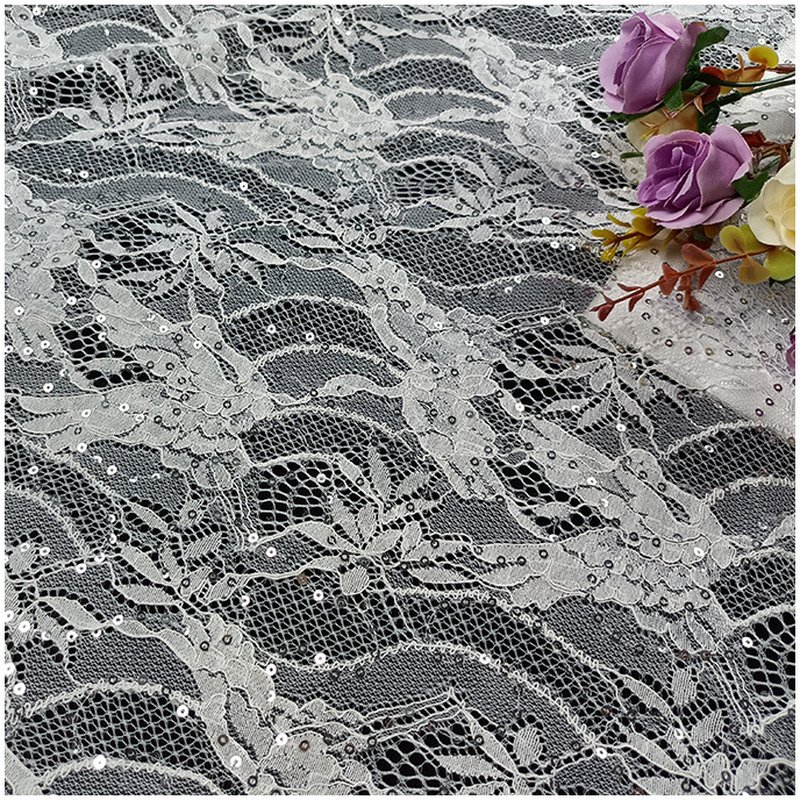 Dress Sequin Bright Polyester Lace Fabric for Women's Wear Wholesale S 7