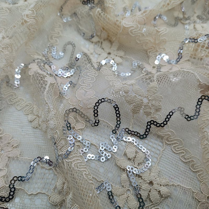 Embroidered Fabric Sequin Evening Nylon Lace Fabric for Women's Wear W