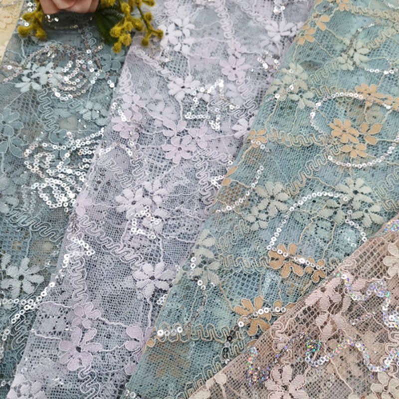 Embroidered Fabric Sequin Evening Nylon Lace Fabric for Women's Wear W 11