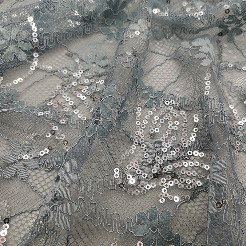 Embroidered Fabric Sequin Evening Nylon Lace Fabric for Women's Wear W