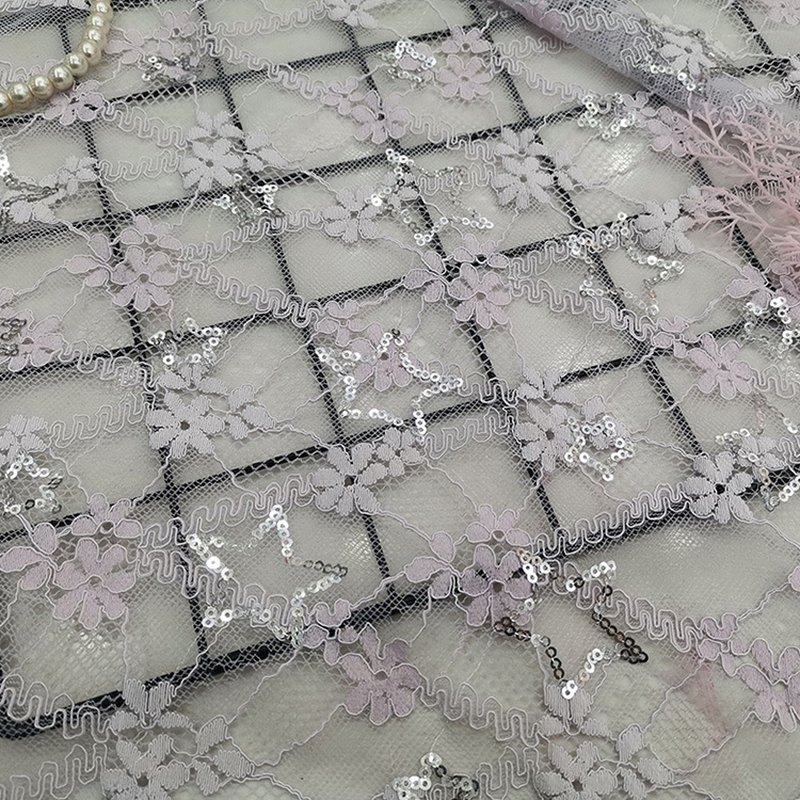 Embroidered Fabric Sequin Evening Nylon Lace Fabric for Women's Wear W 7